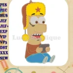 Masameer Junior character surprised playing tablet applique embroidery designs - Instant Download