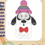 Masameer Junior Dog Character with Pink Hat Applique Embroidery Designs - Instant Download