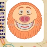 Missing Link happy orange furry face applique embroidery designs - Instant Download