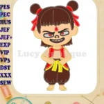 Fierce Ne Zha Applique Embroidery Designs with Red Ribbons and Gem - Instant Download