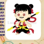 Ne Zha 2 Applique Embroidery Designs Chinese Mythical Hero Boy Spear - Instant Download