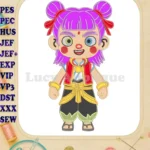 Ne Zha Applique Embroidery Designs with Purple Hair and Mismatched Eyes - Instant Download