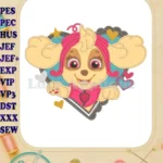 Smiling Skye Paw Patrol Dino Movie Applique Embroidery Designs with Hearts - Instant Download
