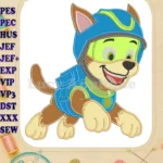Paw Patrol The Dino Movie Chase applique embroidery designs with helmet - Instant Download