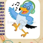 Happy Pierre Pigeon-Hawk Applique Embroidery Designs Listening to Music - Instant Download