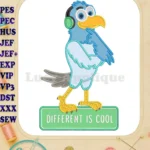 Pierre the Pigeon-Hawk wearing headphones Different is Cool applique embroidery designs - Instant Download