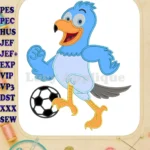 Pierre the Pigeon-Hawk Playing Soccer Applique Embroidery Designs - Instant Download