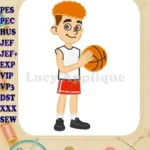 Energetic Sneaks boy with basketball applique embroidery designs - Instant Download