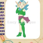 The Legendaries Elf Applique Embroidery Designs with Blue Hair and Green Outfit - Instant Download