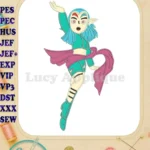 Vibrant Legendaries Elf Girl Applique Embroidery Designs Blue Hair Teal Outfit - Instant Download