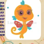 The Pout-Pout Fish smiling character applique embroidery designs - Instant Download
