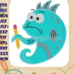The Pout-Pout Fish Applique embroidery designs with pencil - Instant Download