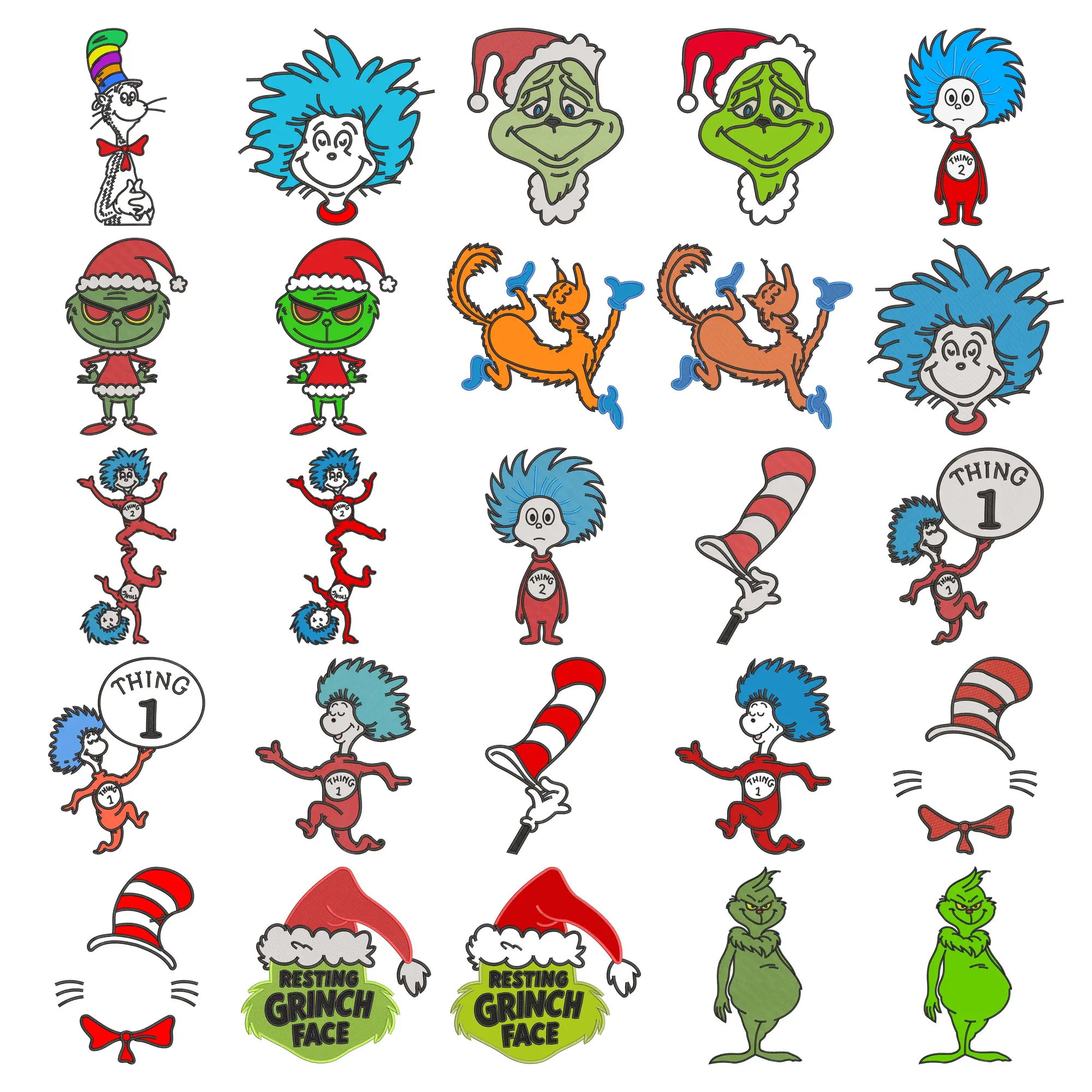 162 Fun Dr. Seuss Applique and Embroidery Designs Mega Bundle - Instant Download - Image 3