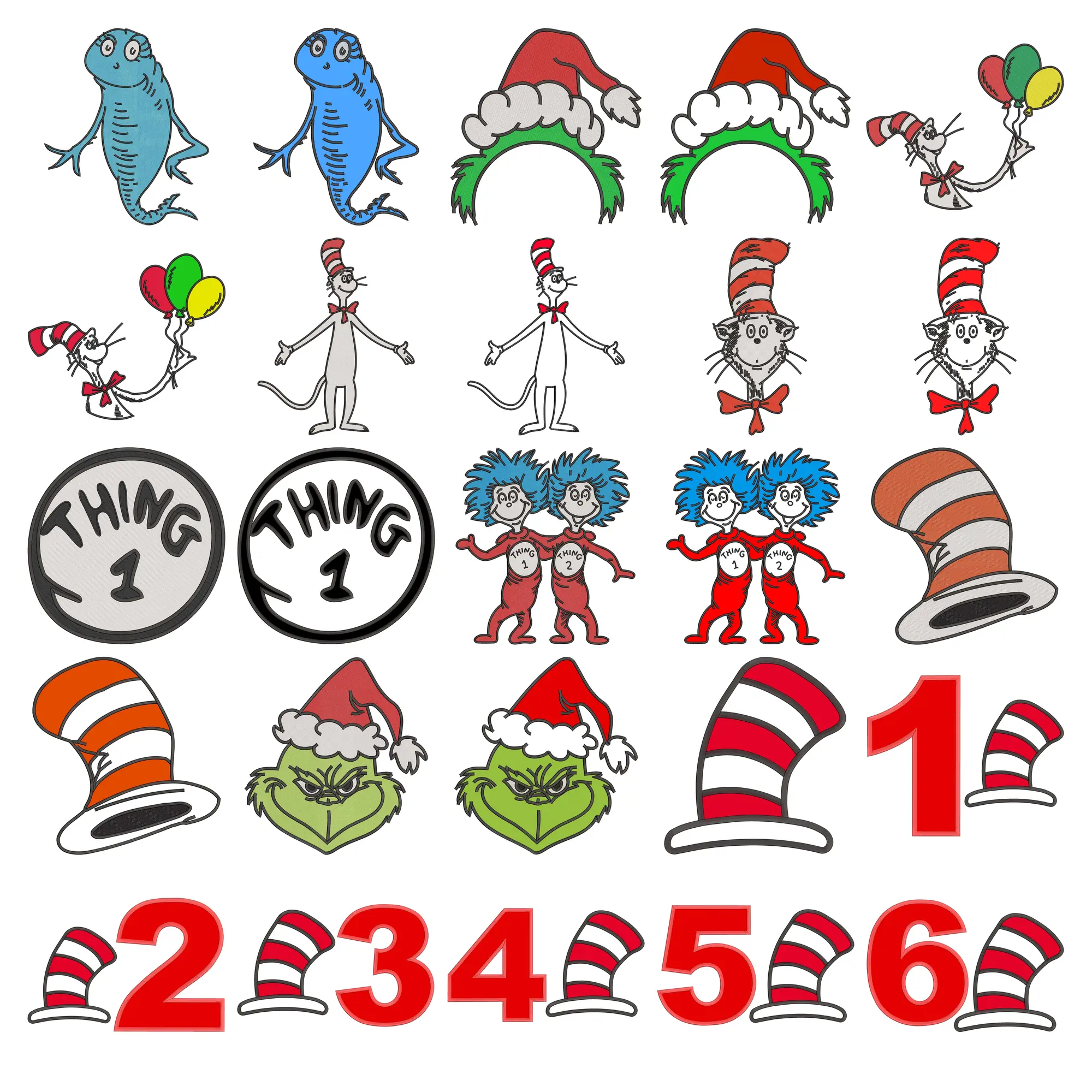 162 Fun Dr. Seuss Applique and Embroidery Designs Mega Bundle - Instant Download - Image 4