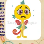 Sad Pout-Pout Fish with red wings applique embroidery designs - Instant Download
