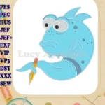 The Pout-Pout Fish Holding a Pencil Applique Embroidery Designs - Instant Download