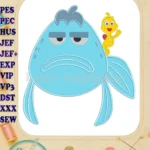 Pout-Pout Fish and happy seahorse applique embroidery designs - Instant Download