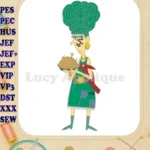 Roald Dahl's Mrs. Twit Holding Pie with Bird Applique Embroidery Designs - Instant Download