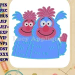 Two Cheerful Blue Muggle-Wumps Applique Embroidery Designs from The Twits - Instant Download